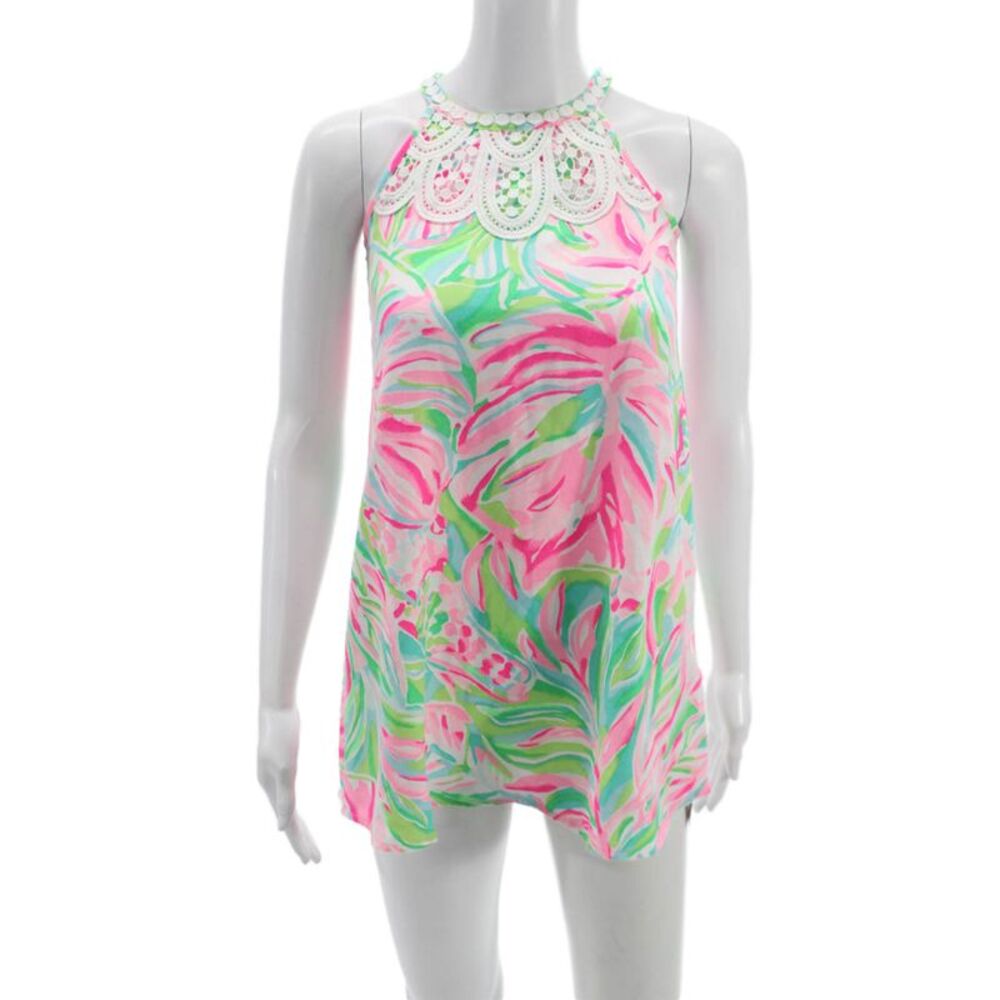 Lilly Pulitzer Childrens Girls Crochet Detail Neck Tank Dress Pink Green Size 10